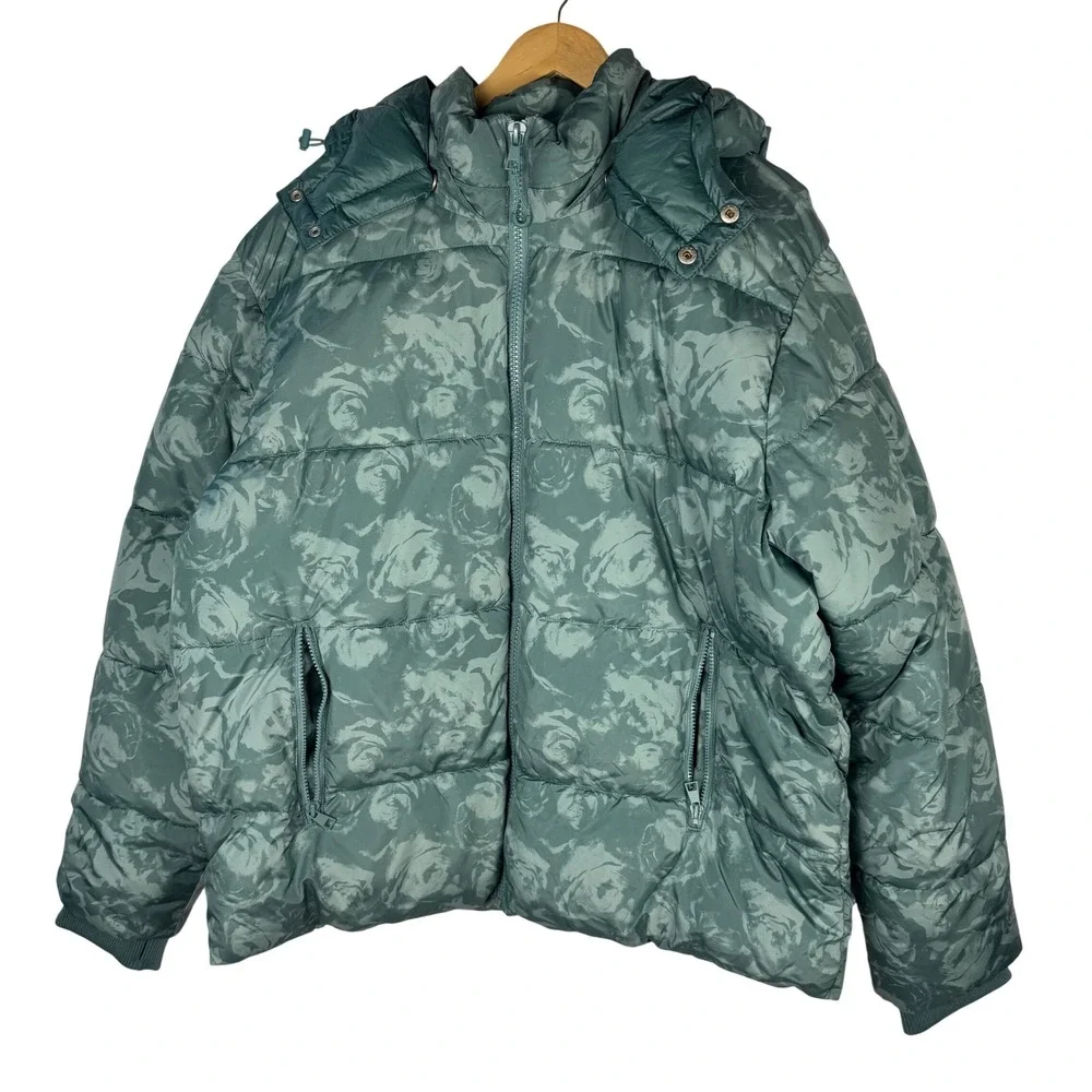 Mode of One Mens Puffer Jacket Seedling Green Floral Camo Hooded XXL 100188366MN